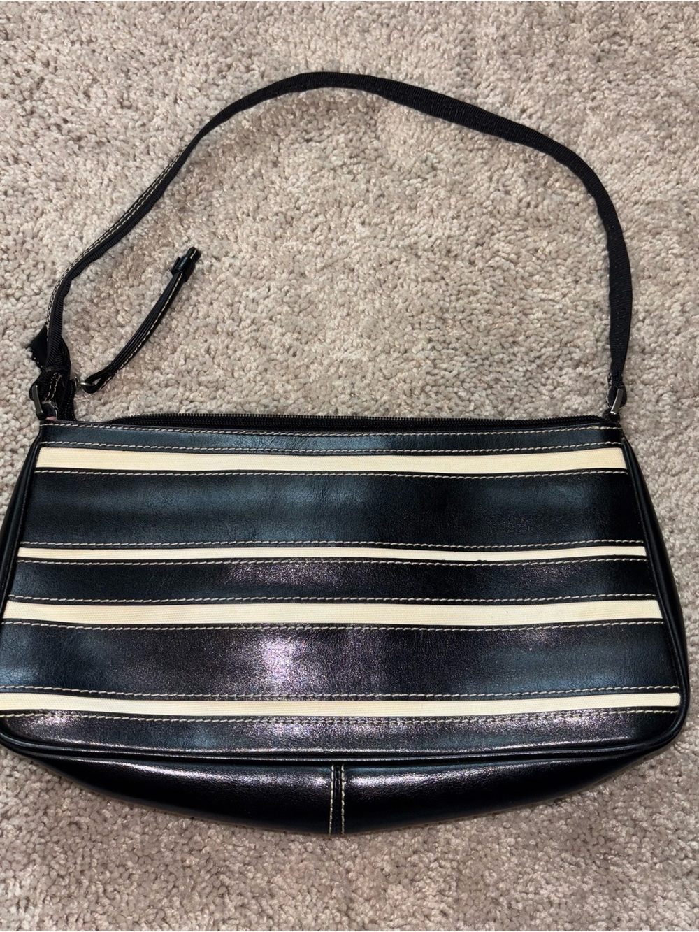 Vintage Liz Claiborne Black White Striped Baguette Shoulder Bag Y2K Indie Sleaze